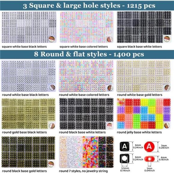 1400 pcs Letter Beads, 4x7 mm Acrylic Beads, Beads for Jewelry - Picture 3 of 7